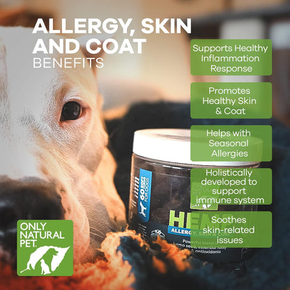 Allergy, Skin & Coat Hemp Soft Chews - Allergy Immune Bites for Dogs, Omega 3 Supplement, Calming Treats for Itchy Skin Relief, Hot Spot - (AL.)