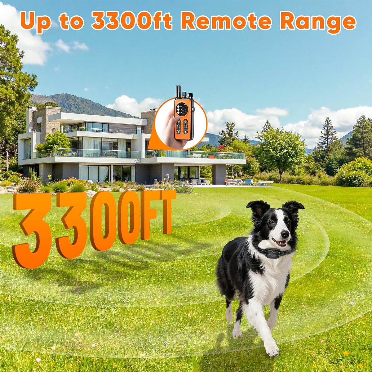 Dog Shock Collar 2 Dogs, 3300ft Dog Training Collar with Remote, Real-time Dual-Channel Remote with 3 Training Modes, Beep, Vibration, Safety Shock, Light, Fits 8-120 lbs All Breeds Sizes - Orange