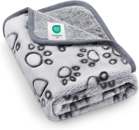 Fluffy Paw Print Dog Blanket Large/Medium/Small, Soft Fleece Throw
