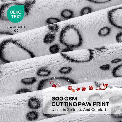 Fluffy Paw Print Dog Blanket Large/Medium/Small, Soft Fleece Throw