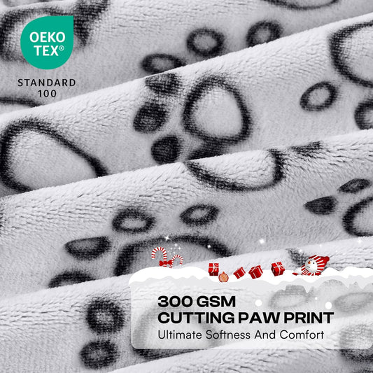 Fluffy Paw Print Dog Blanket Large/Medium/Small, Soft Fleece Throw