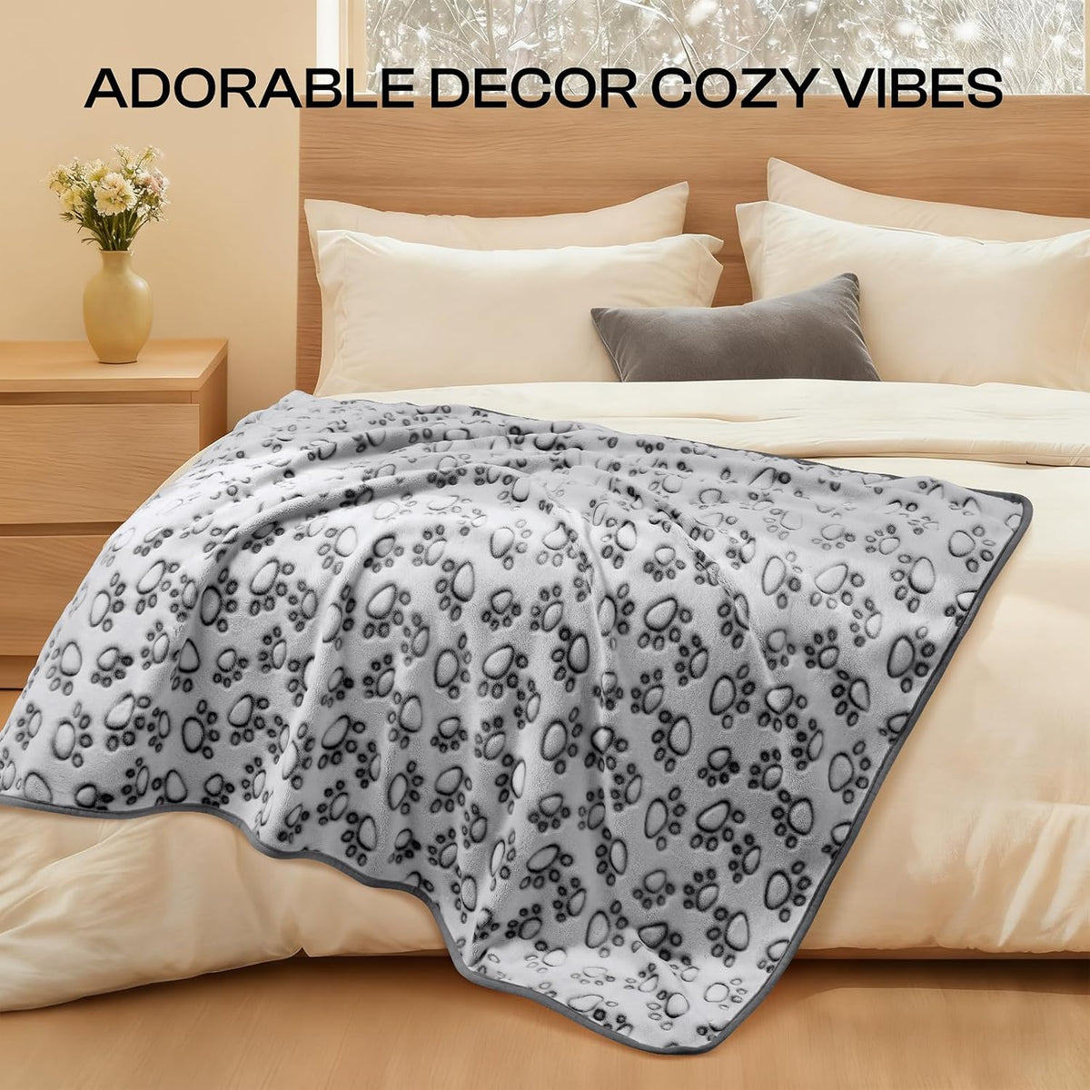 Fluffy Paw Print Dog Blanket Large/Medium/Small, Soft Fleece Throw