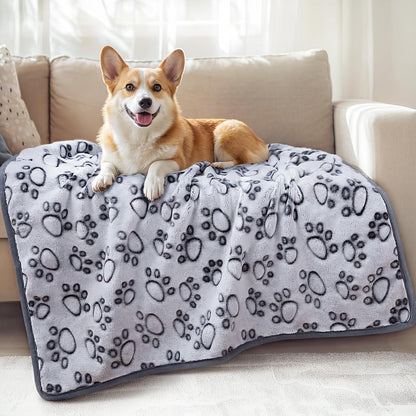 Fluffy Paw Print Dog Blanket Large/Medium/Small, Soft Fleece Throw
