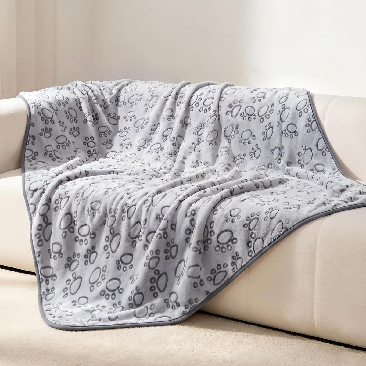 Fluffy Paw Print Dog Blanket Large/Medium/Small, Soft Fleece Throw