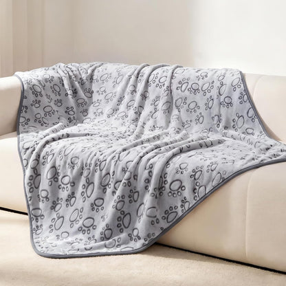 Fluffy Paw Print Dog Blanket Large/Medium/Small, Soft Fleece Throw