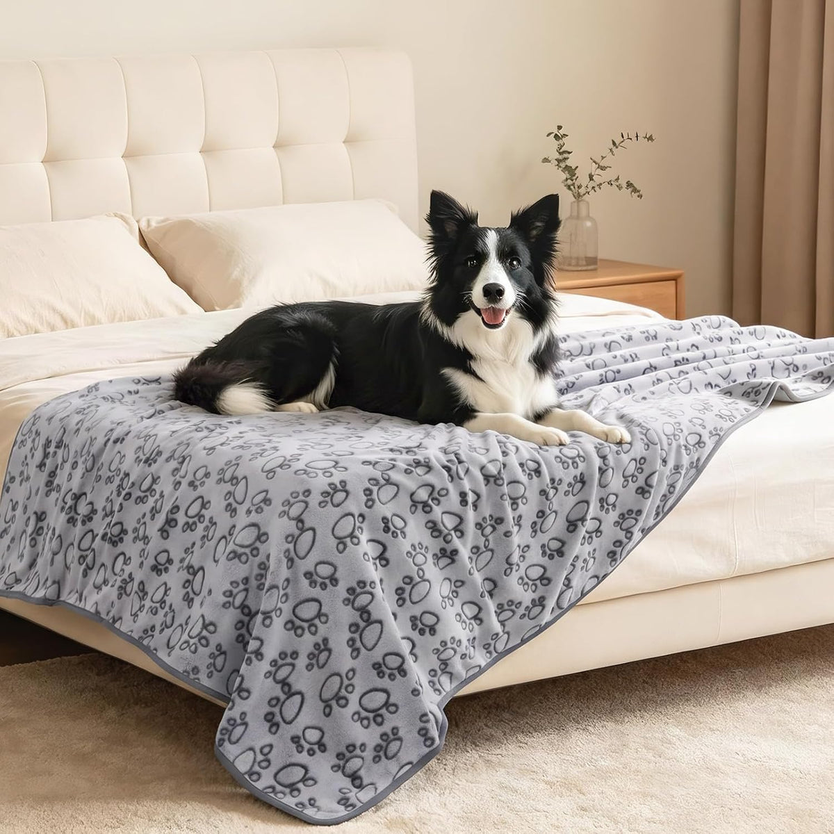 Fluffy Paw Print Dog Blanket Large/Medium/Small, Soft Fleece Throw