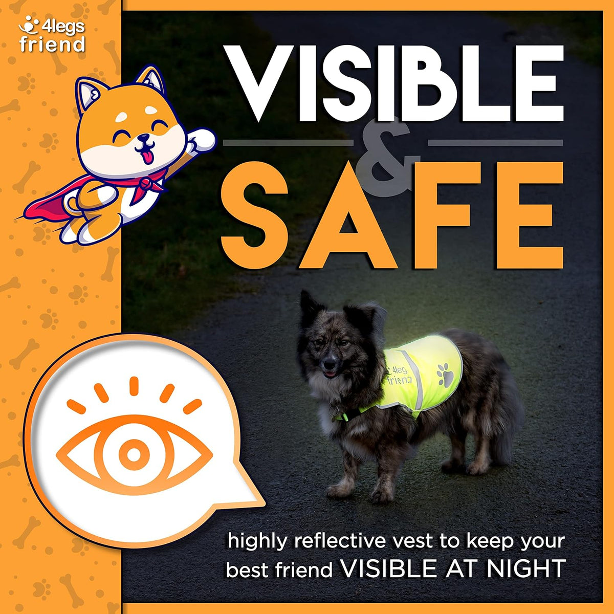 Upgraded Reflective Dog Vest. Hi-Visibility, Fluorescent Blaze Orange Dog Vest Helps Protect Your Best Friend. Safeguard Your PUP from Motorists & Hunting Accidents, On or Off Leash
