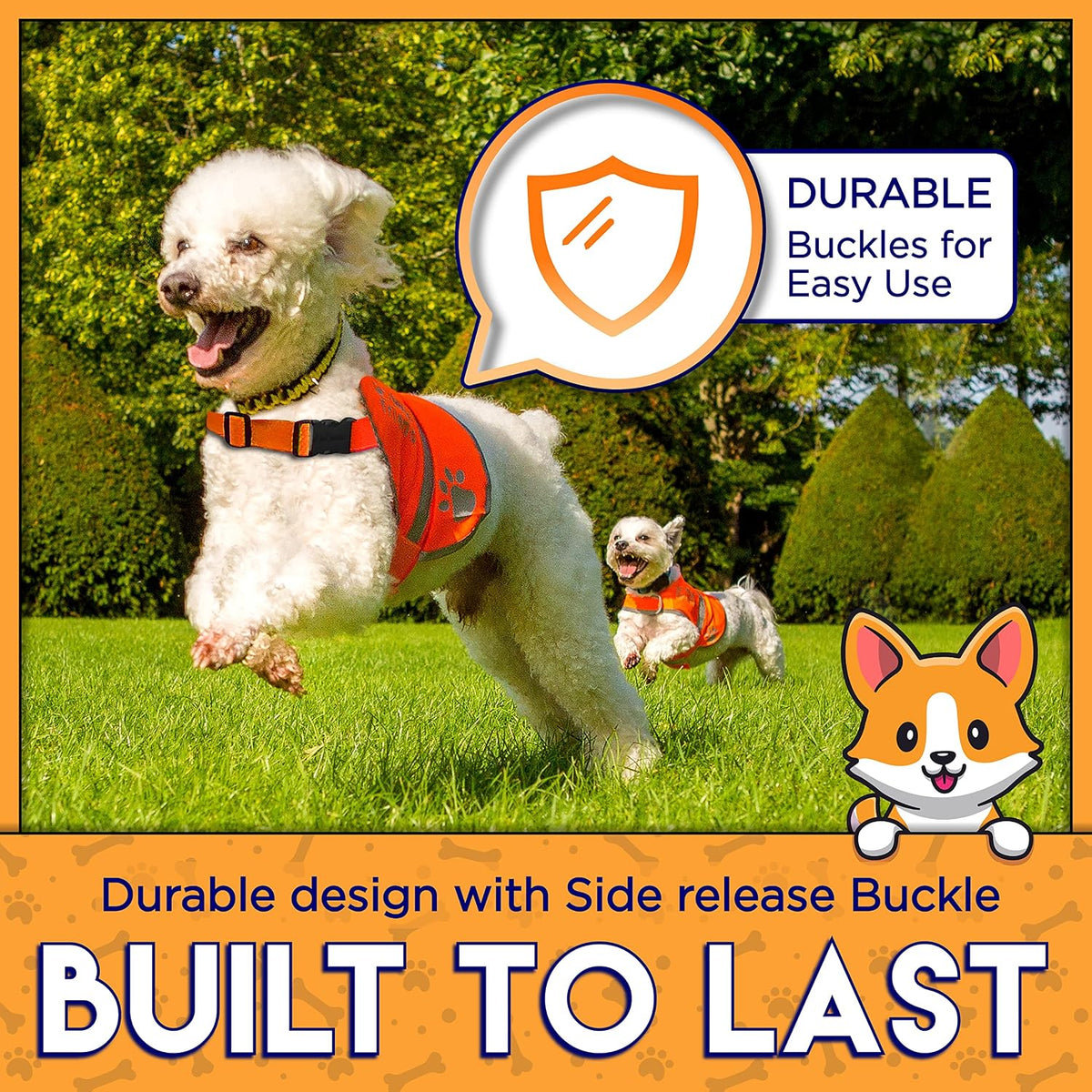 Upgraded Reflective Dog Vest. Hi-Visibility, Fluorescent Blaze Orange Dog Vest Helps Protect Your Best Friend. Safeguard Your PUP from Motorists & Hunting Accidents, On or Off Leash