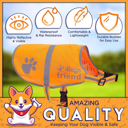 Upgraded Reflective Dog Vest. Hi-Visibility, Fluorescent Blaze Orange Dog Vest Helps Protect Your Best Friend. Safeguard Your PUP from Motorists & Hunting Accidents, On or Off Leash