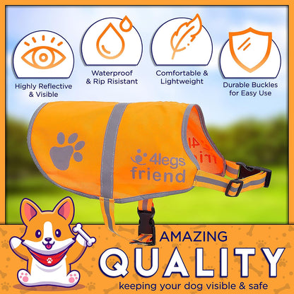 Upgraded Reflective Dog Vest. Hi-Visibility, Fluorescent Blaze Orange Dog Vest Helps Protect Your Best Friend. Safeguard Your PUP from Motorists & Hunting Accidents, On or Off Leash