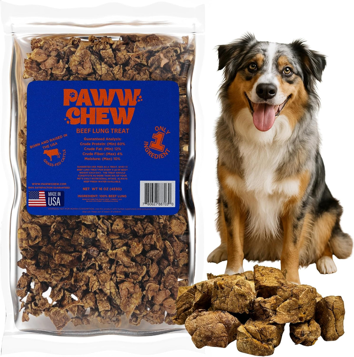 Beef Lung Dog Treats - Single Ingredient, High Protein, 1 LB