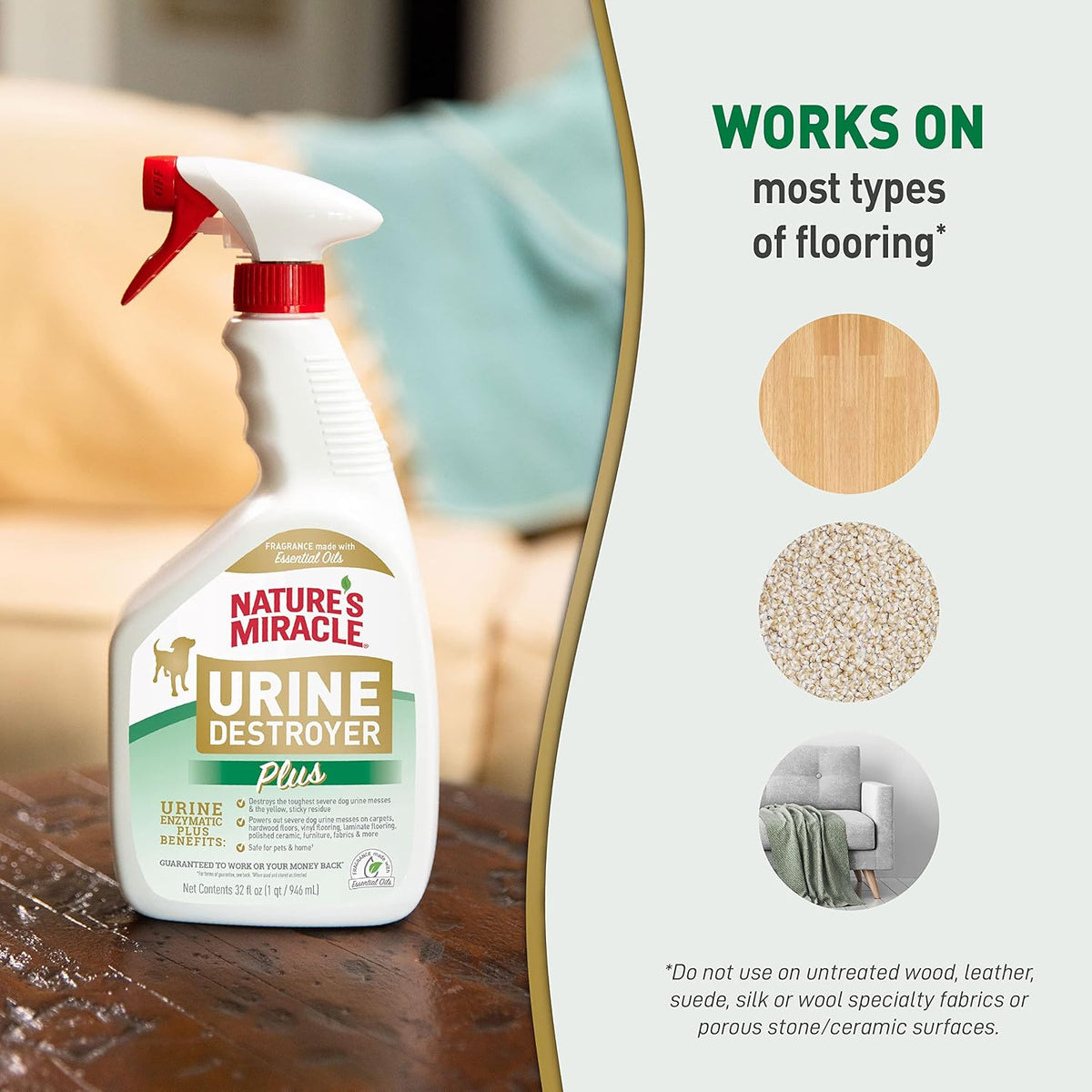 Urine Destroyer Plus for Dogs, Enzymatic Formula for Severe Dog Stains, 32 oz