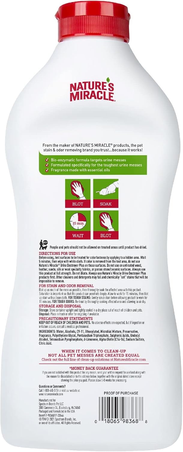 Urine Destroyer Plus for Dogs, Enzymatic Formula for Severe Dog Stains, 32 oz