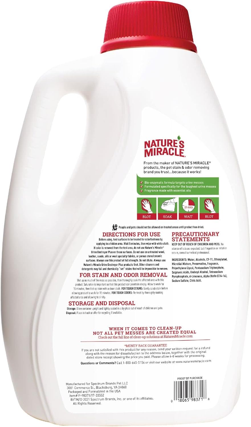 Urine Destroyer Plus for Dogs, Enzymatic Formula for Severe Dog Stains, 32 oz