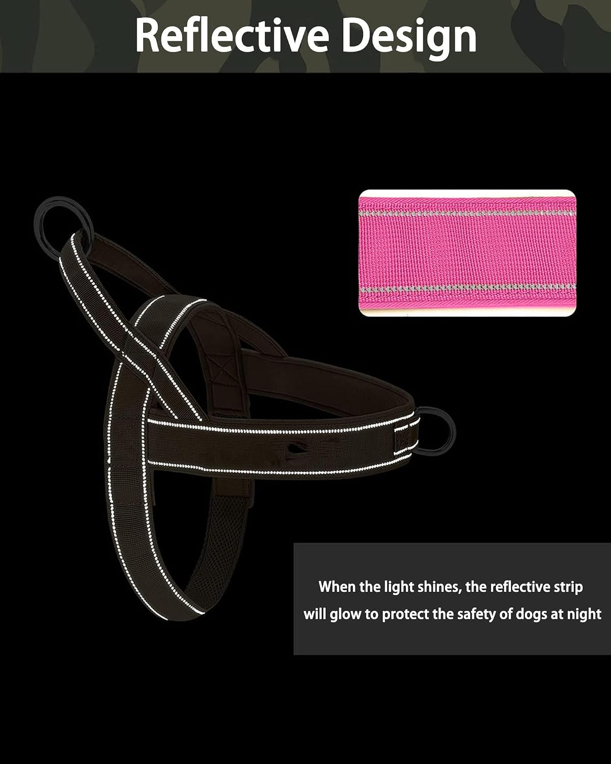 No Pull Dog Harness Pink for Small Medium Large Sized Dog, Reflective Escape Proof Adjustable Dog Harnesses with 2 Patch, L