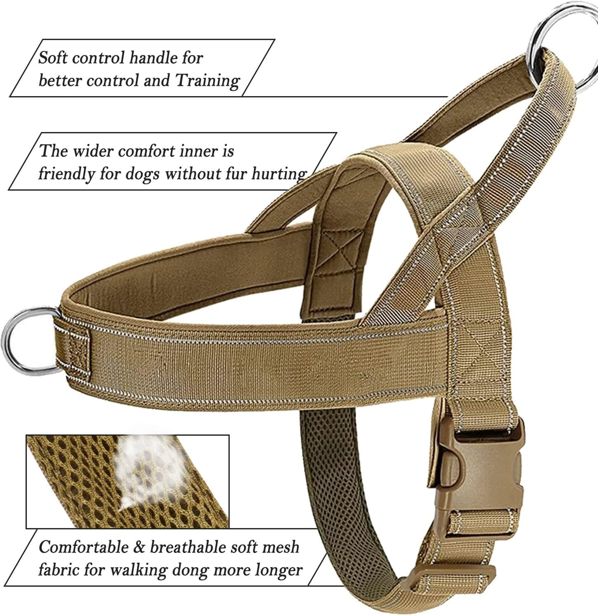 No Pull Dog Harness Pink for Small Medium Large Sized Dog, Reflective Escape Proof Adjustable Dog Harnesses with 2 Patch, L