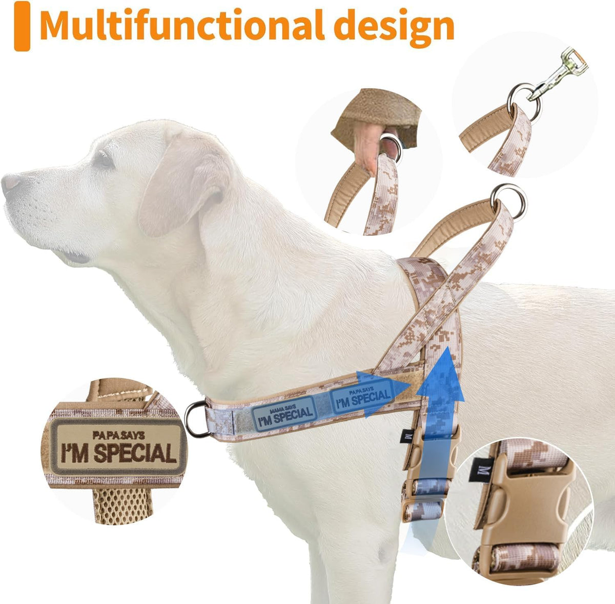 No Pull Dog Harness Pink for Small Medium Large Sized Dog, Reflective Escape Proof Adjustable Dog Harnesses with 2 Patch, L