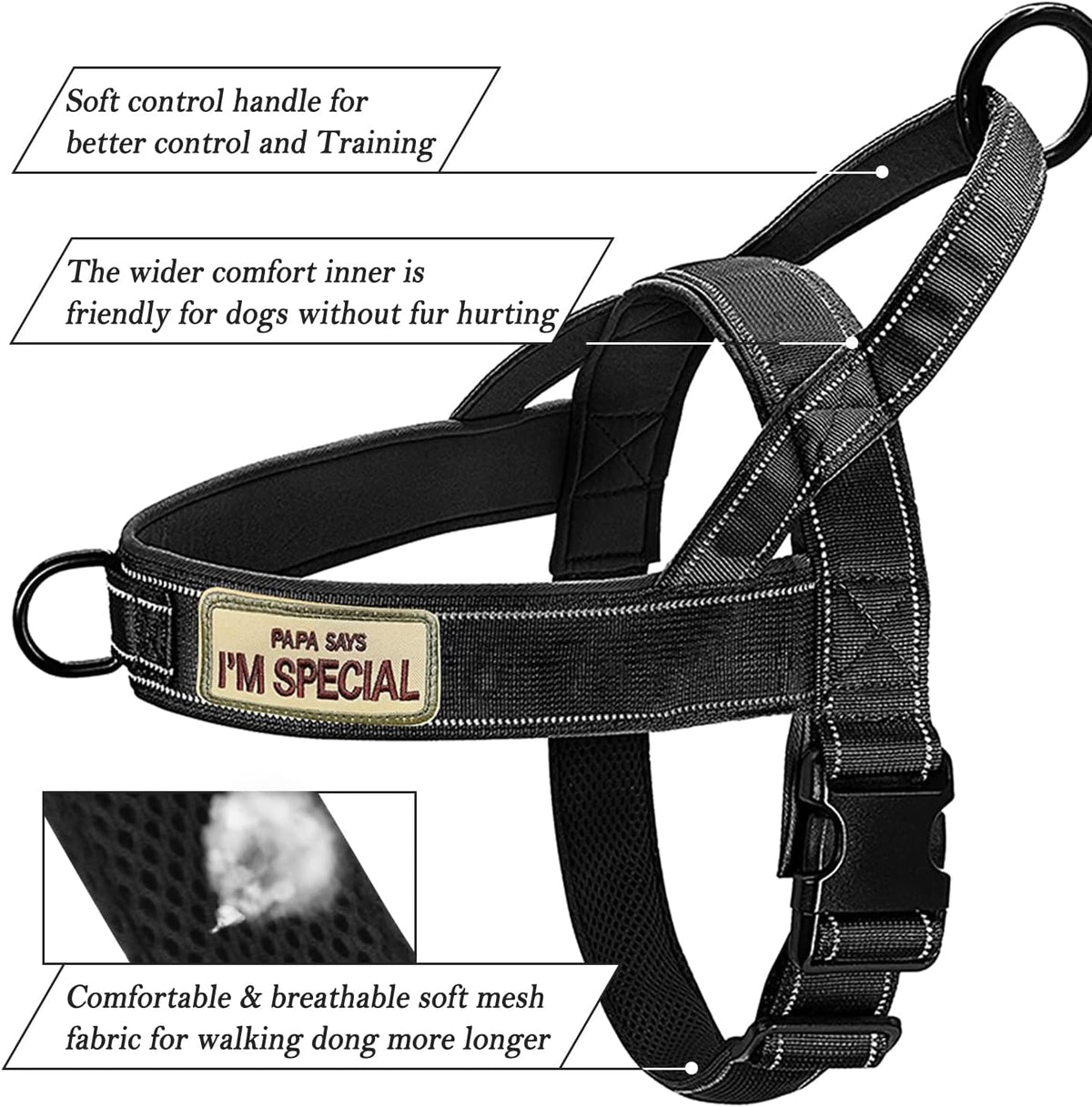 No Pull Dog Harness Pink for Small Medium Large Sized Dog, Reflective Escape Proof Adjustable Dog Harnesses with 2 Patch, L