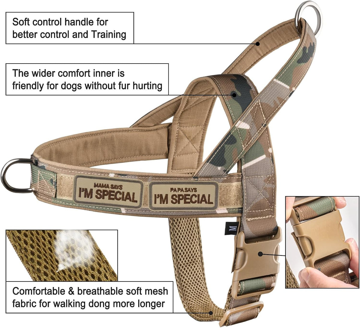 No Pull Dog Harness Pink for Small Medium Large Sized Dog, Reflective Escape Proof Adjustable Dog Harnesses with 2 Patch, L