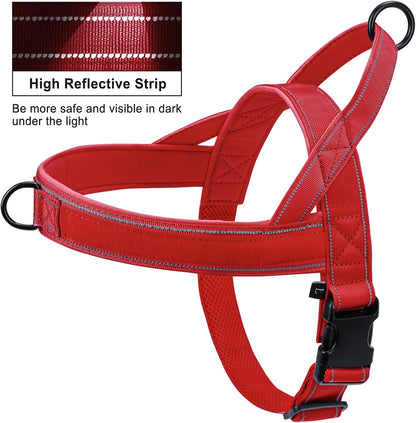 No Pull Dog Harness Pink for Small Medium Large Sized Dog, Reflective Escape Proof Adjustable Dog Harnesses with 2 Patch, L