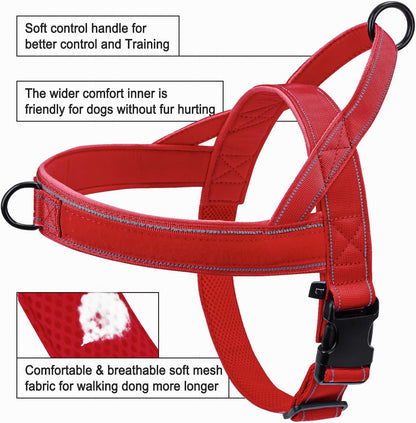No Pull Dog Harness Pink for Small Medium Large Sized Dog, Reflective Escape Proof Adjustable Dog Harnesses with 2 Patch, L