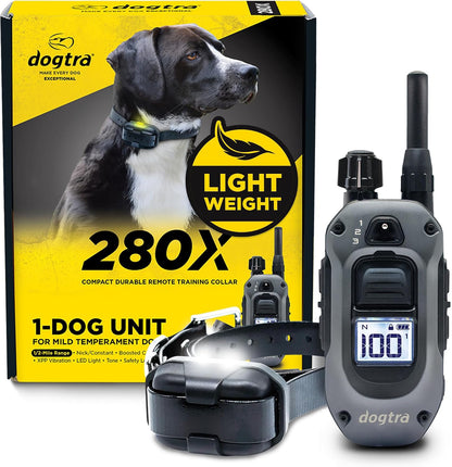 280X E-Collar with Remote [New Edition] 10 lbs+, 1/2 Mile Range, LED Light, 100 Levels of Precise Control for Stubborn Dogs, Waterproof, Boost for Quick Recall, Vibration, Safety Lock & Tone