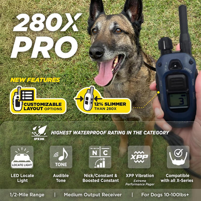 280X E-Collar with Remote [New Edition] 10 lbs+, 1/2 Mile Range, LED Light, 100 Levels of Precise Control for Stubborn Dogs, Waterproof, Boost for Quick Recall, Vibration, Safety Lock & Tone