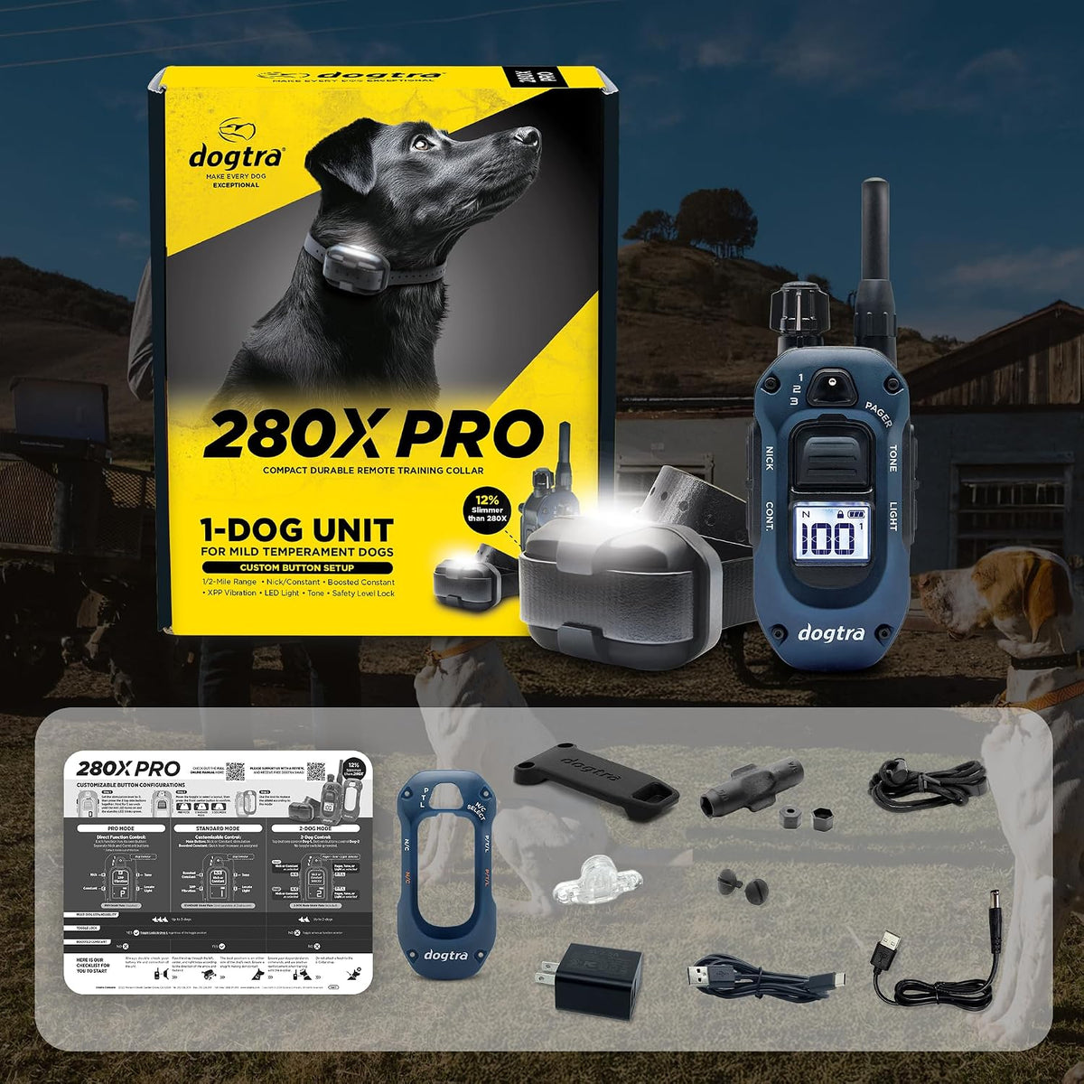 280X E-Collar with Remote [New Edition] 10 lbs+, 1/2 Mile Range, LED Light, 100 Levels of Precise Control for Stubborn Dogs, Waterproof, Boost for Quick Recall, Vibration, Safety Lock & Tone