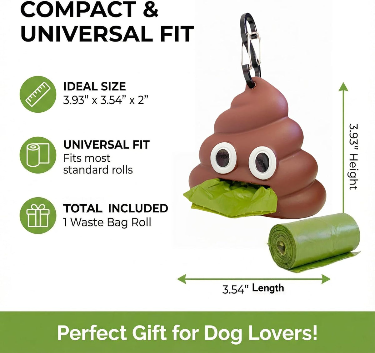 Dog Poop Bag Dispenser for Dog Leash, Poop Shape Sturdy Holder