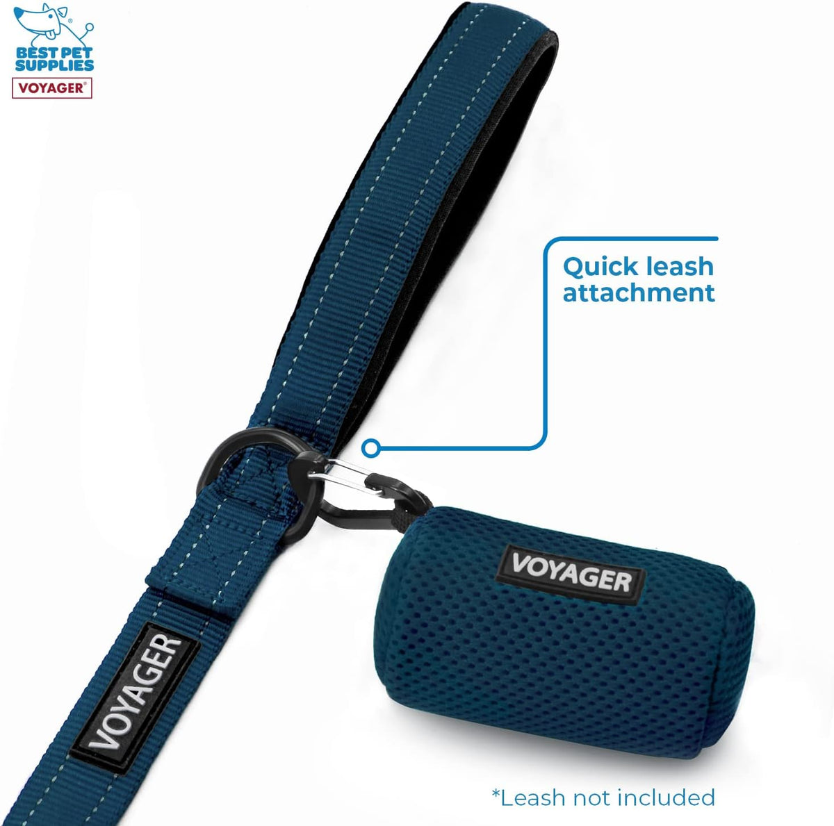 Best Pet Supplies Dog Poop Bag Holder Leash Attachment with Reusable Dispenser for Travel, Walking, Park, and Outdoor Use, Durable with Clip-On - Prussian Blue, Mesh Dispenser w/15 Bags