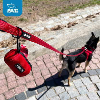 Best Pet Supplies Dog Poop Bag Holder Leash Attachment with Reusable Dispenser for Travel, Walking, Park, and Outdoor Use, Durable with Clip-On - Prussian Blue, Mesh Dispenser w/15 Bags