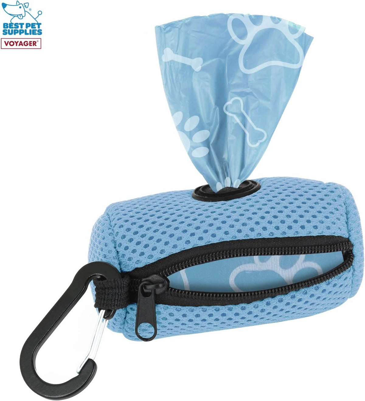 Best Pet Supplies Dog Poop Bag Holder Leash Attachment with Reusable Dispenser for Travel, Walking, Park, and Outdoor Use, Durable with Clip-On - Prussian Blue, Mesh Dispenser w/15 Bags
