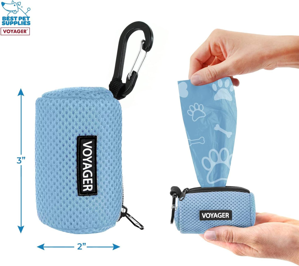 Best Pet Supplies Dog Poop Bag Holder Leash Attachment with Reusable Dispenser for Travel, Walking, Park, and Outdoor Use, Durable with Clip-On - Prussian Blue, Mesh Dispenser w/15 Bags