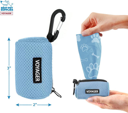 Best Pet Supplies Dog Poop Bag Holder Leash Attachment with Reusable Dispenser for Travel, Walking, Park, and Outdoor Use, Durable with Clip-On - Prussian Blue, Mesh Dispenser w/15 Bags