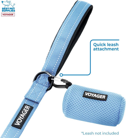 Best Pet Supplies Dog Poop Bag Holder Leash Attachment with Reusable Dispenser for Travel, Walking, Park, and Outdoor Use, Durable with Clip-On - Prussian Blue, Mesh Dispenser w/15 Bags
