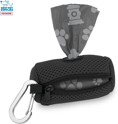 Best Pet Supplies Dog Poop Bag Holder Leash Attachment with Reusable Dispenser for Travel, Walking, Park, and Outdoor Use, Durable with Clip-On - Prussian Blue, Mesh Dispenser w/15 Bags