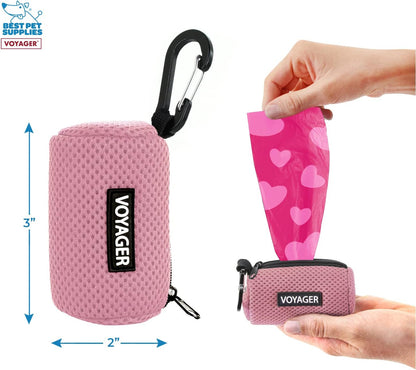 Best Pet Supplies Dog Poop Bag Holder Leash Attachment with Reusable Dispenser for Travel, Walking, Park, and Outdoor Use, Durable with Clip-On - Prussian Blue, Mesh Dispenser w/15 Bags