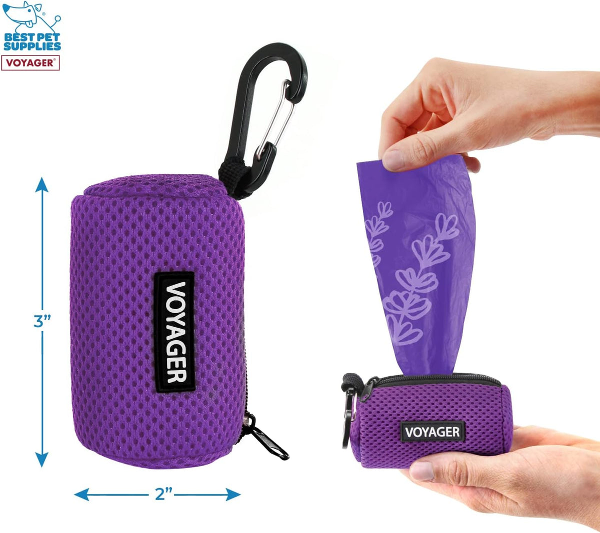 Best Pet Supplies Dog Poop Bag Holder Leash Attachment with Reusable Dispenser for Travel, Walking, Park, and Outdoor Use, Durable with Clip-On - Prussian Blue, Mesh Dispenser w/15 Bags