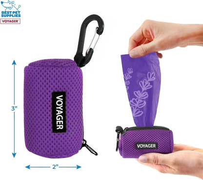 Best Pet Supplies Dog Poop Bag Holder Leash Attachment with Reusable Dispenser for Travel, Walking, Park, and Outdoor Use, Durable with Clip-On - Prussian Blue, Mesh Dispenser w/15 Bags