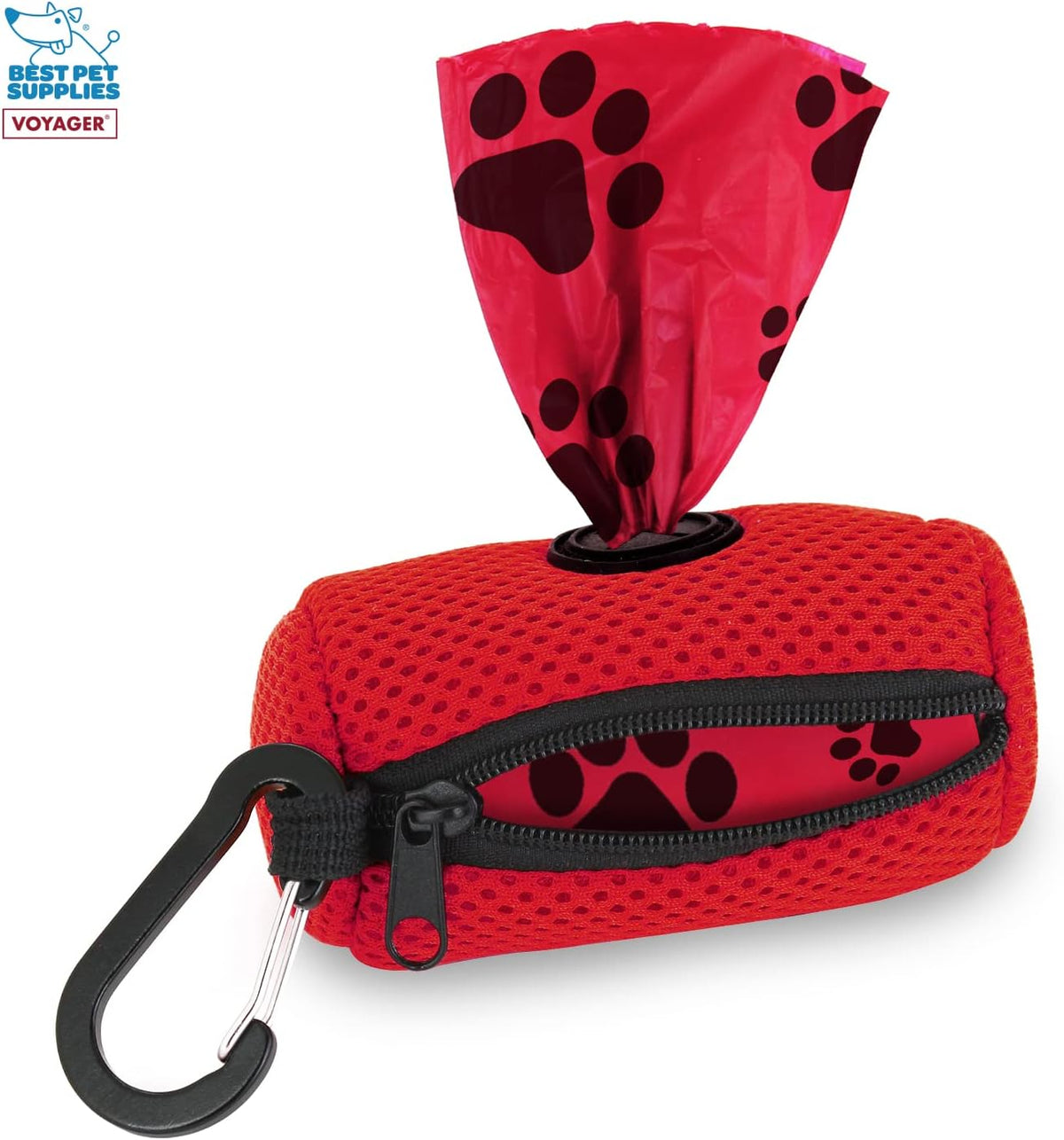 Best Pet Supplies Dog Poop Bag Holder Leash Attachment with Reusable Dispenser for Travel, Walking, Park, and Outdoor Use, Durable with Clip-On - Prussian Blue, Mesh Dispenser w/15 Bags
