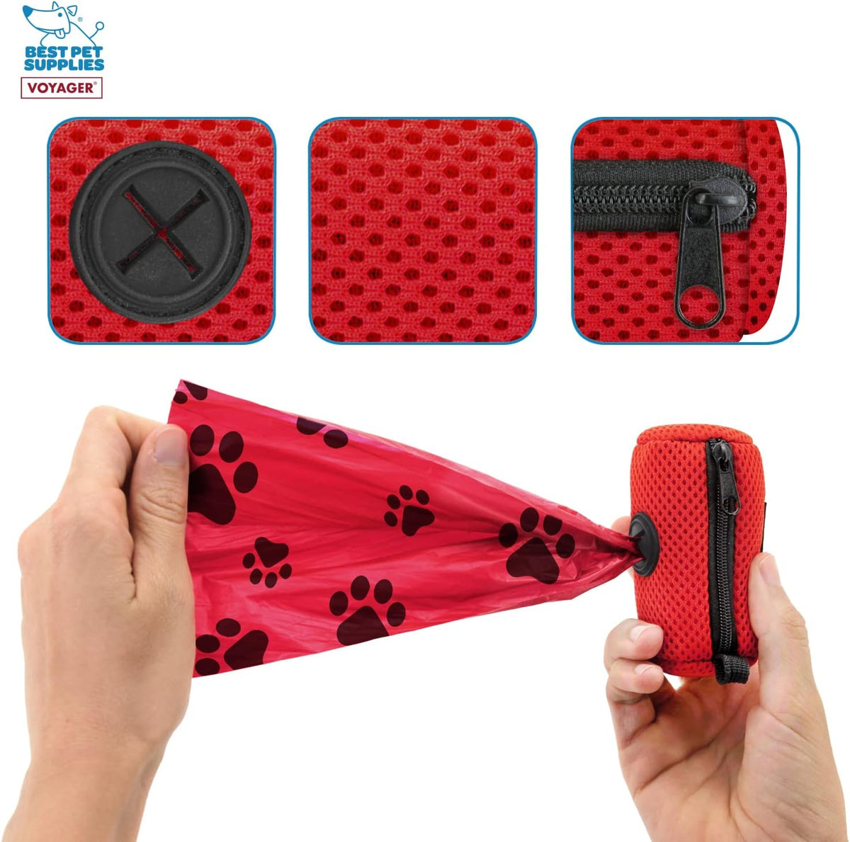 Best Pet Supplies Dog Poop Bag Holder Leash Attachment with Reusable Dispenser for Travel, Walking, Park, and Outdoor Use, Durable with Clip-On - Prussian Blue, Mesh Dispenser w/15 Bags