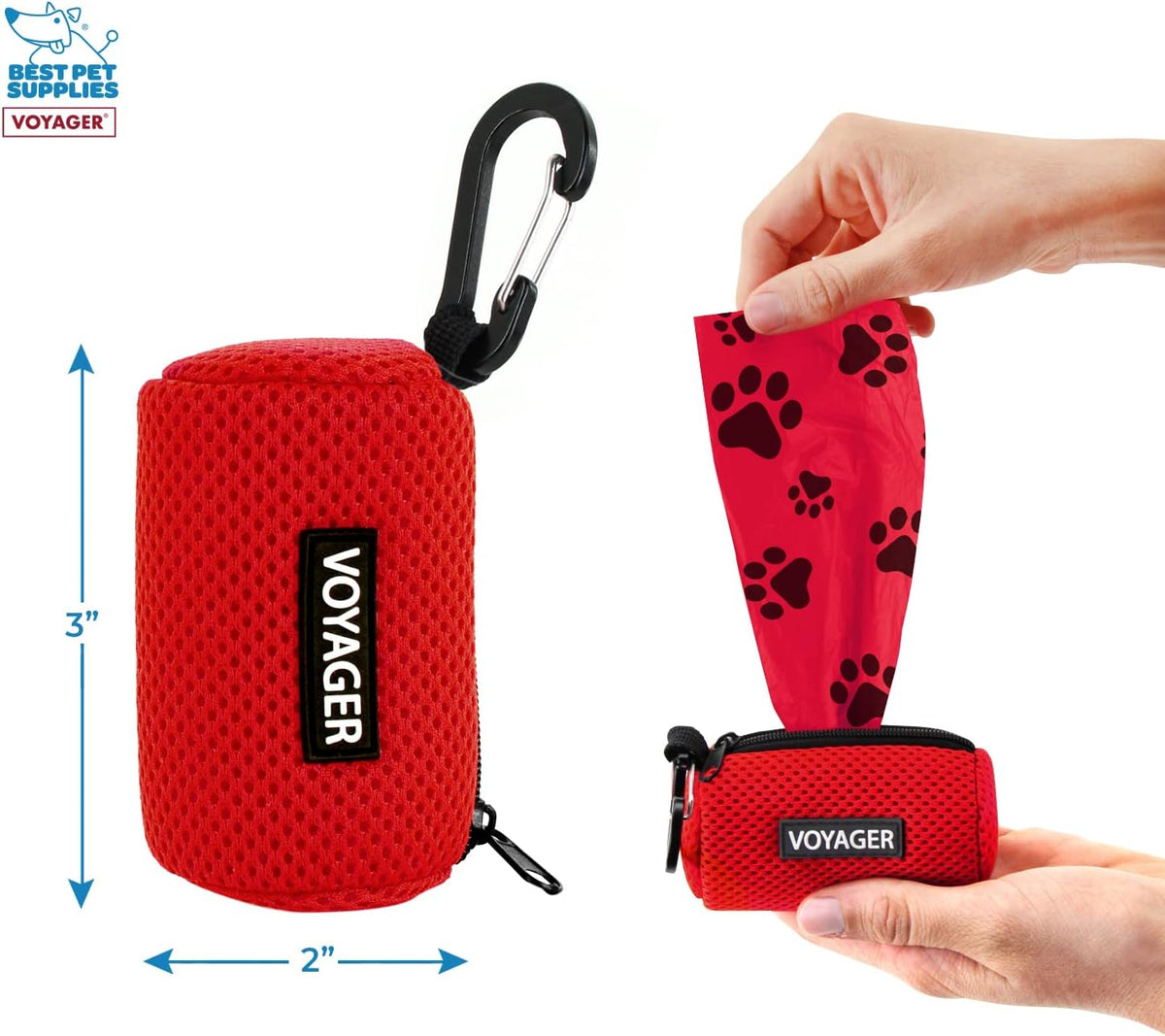Best Pet Supplies Dog Poop Bag Holder Leash Attachment with Reusable Dispenser for Travel, Walking, Park, and Outdoor Use, Durable with Clip-On - Prussian Blue, Mesh Dispenser w/15 Bags
