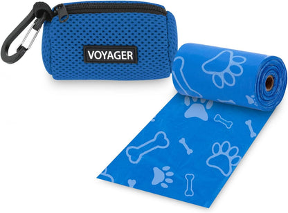 Best Pet Supplies Dog Poop Bag Holder Leash Attachment with Reusable Dispenser for Travel, Walking, Park, and Outdoor Use, Durable with Clip-On - Prussian Blue, Mesh Dispenser w/15 Bags