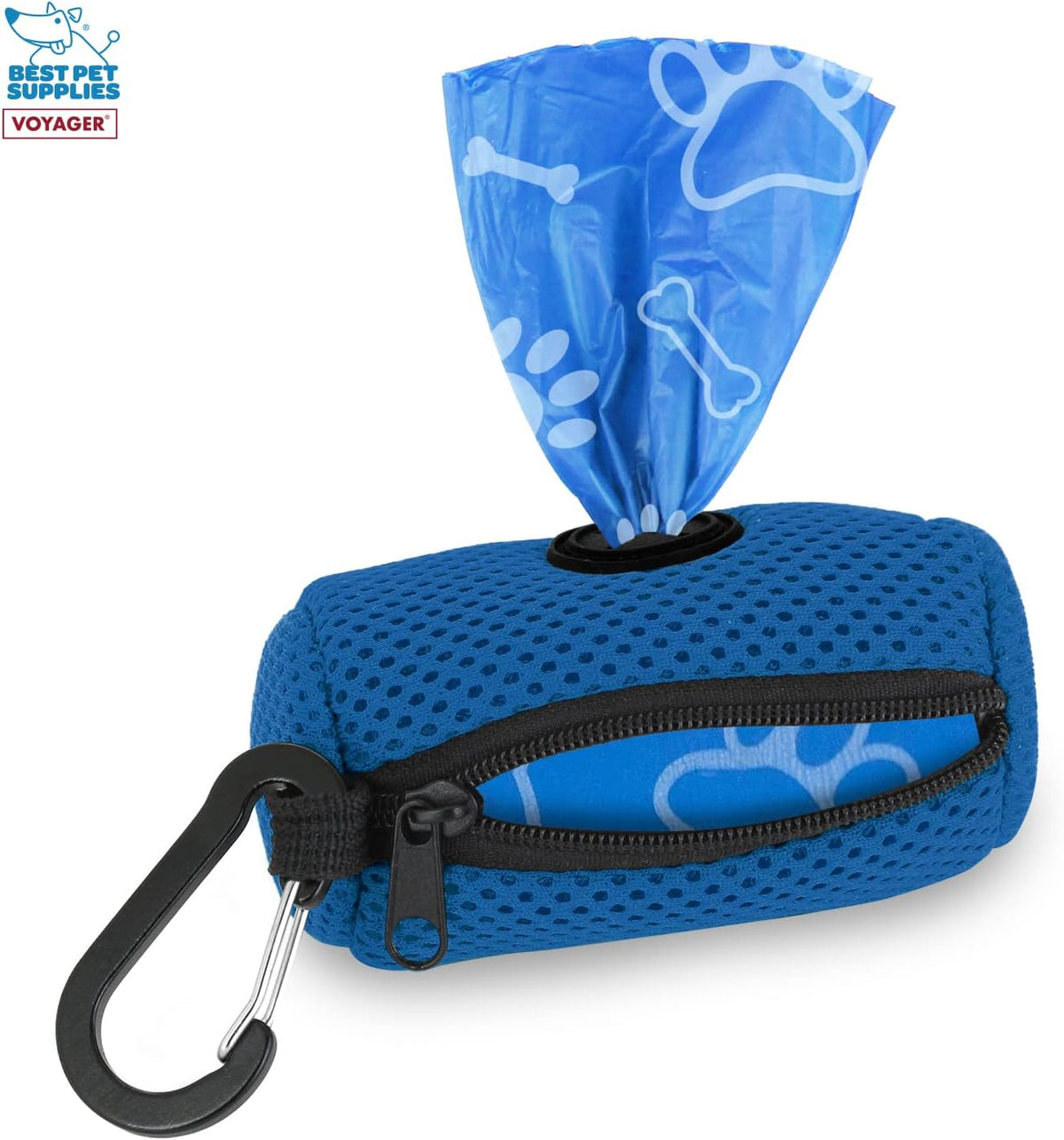 Best Pet Supplies Dog Poop Bag Holder Leash Attachment with Reusable Dispenser for Travel, Walking, Park, and Outdoor Use, Durable with Clip-On - Prussian Blue, Mesh Dispenser w/15 Bags