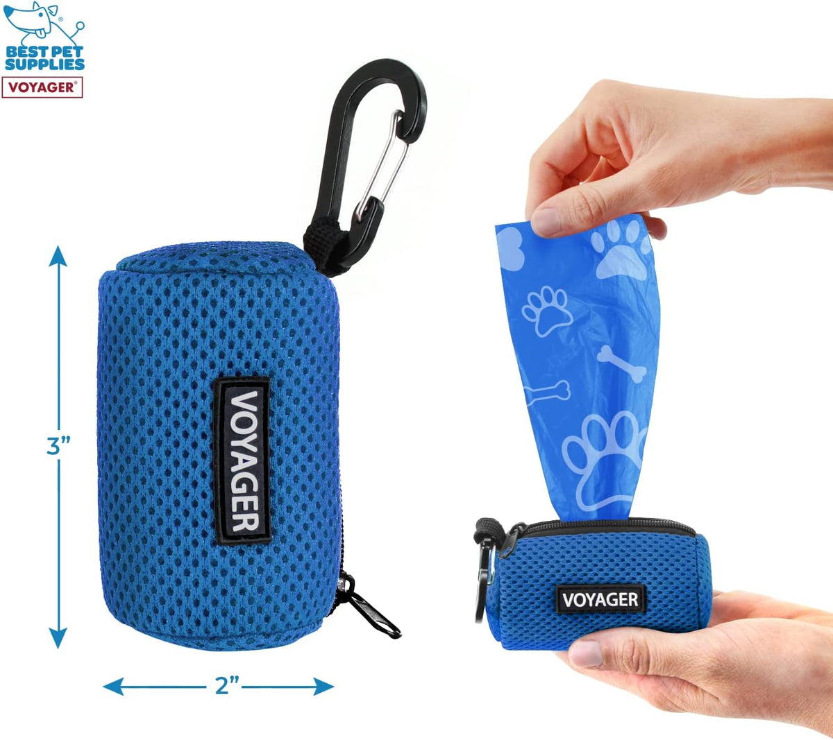 Best Pet Supplies Dog Poop Bag Holder Leash Attachment with Reusable Dispenser for Travel, Walking, Park, and Outdoor Use, Durable with Clip-On - Prussian Blue, Mesh Dispenser w/15 Bags