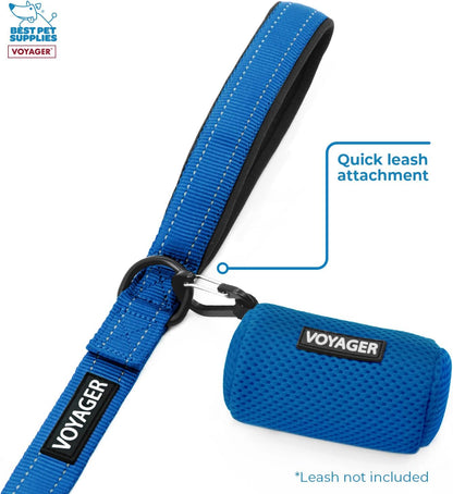 Best Pet Supplies Dog Poop Bag Holder Leash Attachment with Reusable Dispenser for Travel, Walking, Park, and Outdoor Use, Durable with Clip-On - Prussian Blue, Mesh Dispenser w/15 Bags