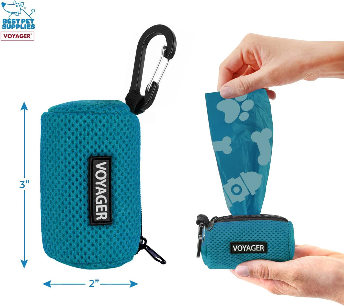 Best Pet Supplies Dog Poop Bag Holder Leash Attachment with Reusable Dispenser for Travel, Walking, Park, and Outdoor Use, Durable with Clip-On - Prussian Blue, Mesh Dispenser w/15 Bags