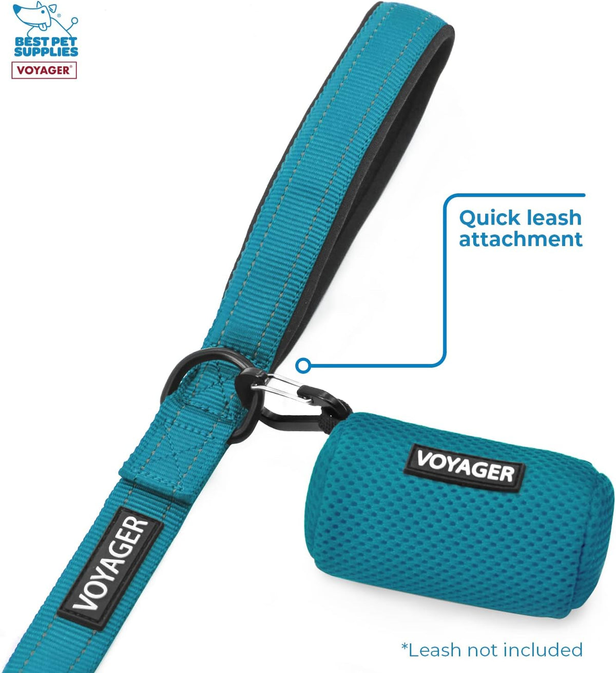Best Pet Supplies Dog Poop Bag Holder Leash Attachment with Reusable Dispenser for Travel, Walking, Park, and Outdoor Use, Durable with Clip-On - Prussian Blue, Mesh Dispenser w/15 Bags