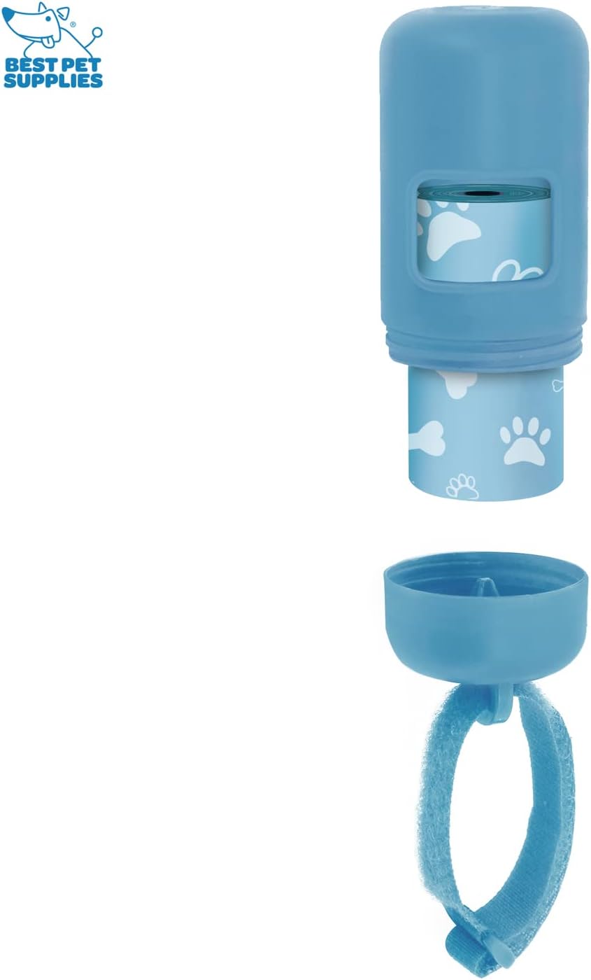Best Pet Supplies Dog Poop Bag Holder Leash Attachment with Reusable Dispenser for Travel, Walking, Park, and Outdoor Use, Durable with Clip-On - Prussian Blue, Mesh Dispenser w/15 Bags