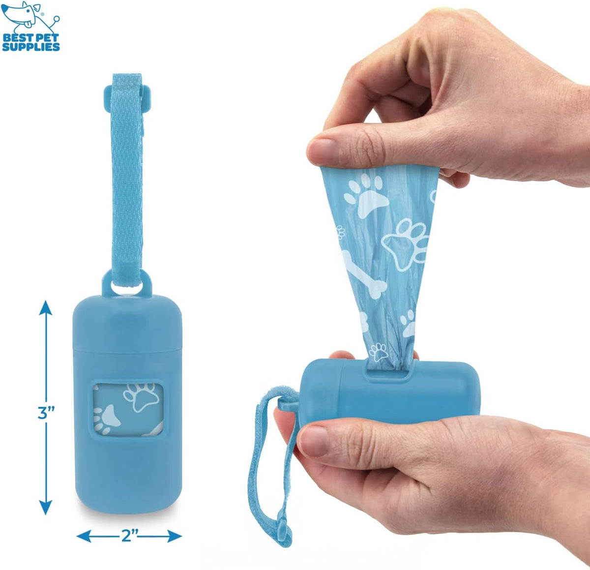 Best Pet Supplies Dog Poop Bag Holder Leash Attachment with Reusable Dispenser for Travel, Walking, Park, and Outdoor Use, Durable with Clip-On - Prussian Blue, Mesh Dispenser w/15 Bags